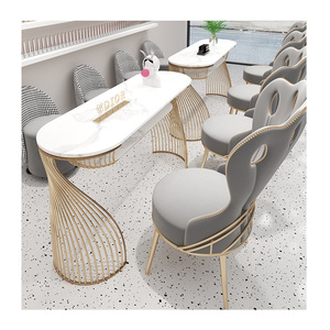 लाइट लक्ज़री नॉर्डिक क्रीम स्टाइल नेल डेस्क प्रोफेशनल मैनीक्योर टेबल मार्बल पैनल मेटल टेबल लेग्स नेल टेबल्स - Product Image 2