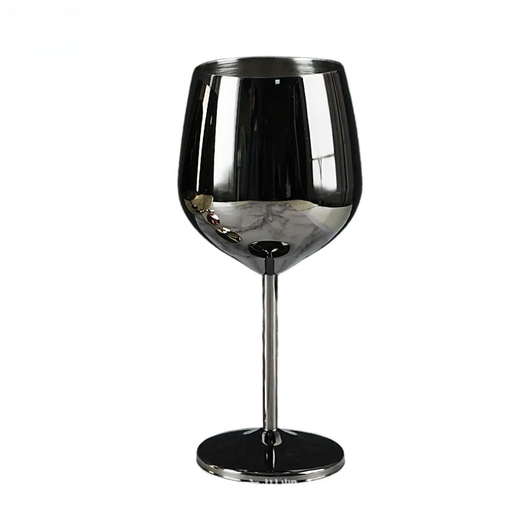 Logotipo personalizado, 520ml, espejo de cobre, Copa de Oro Negro, copa de acero inoxidable, cóctel, copa de vino tinto brillante, flauta de champán de metal