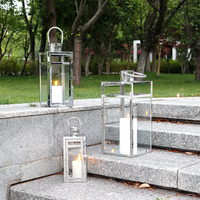 Ensemble de 3 lanternes à bougies suspendues en argent, acier inoxydable, verre trempé, porte-bougie carré pour l'extérieur, pour mariage, décoration de la maison
