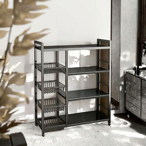 Multifunctional Carbon Steel Kitchen Organizer Rolling <strong>Wheels</strong> Metal <strong>Vegetable</strong> Basket Microwave Oven Storage <strong>Rack</strong> Movable <strong>Rack</strong> - Product Image 2