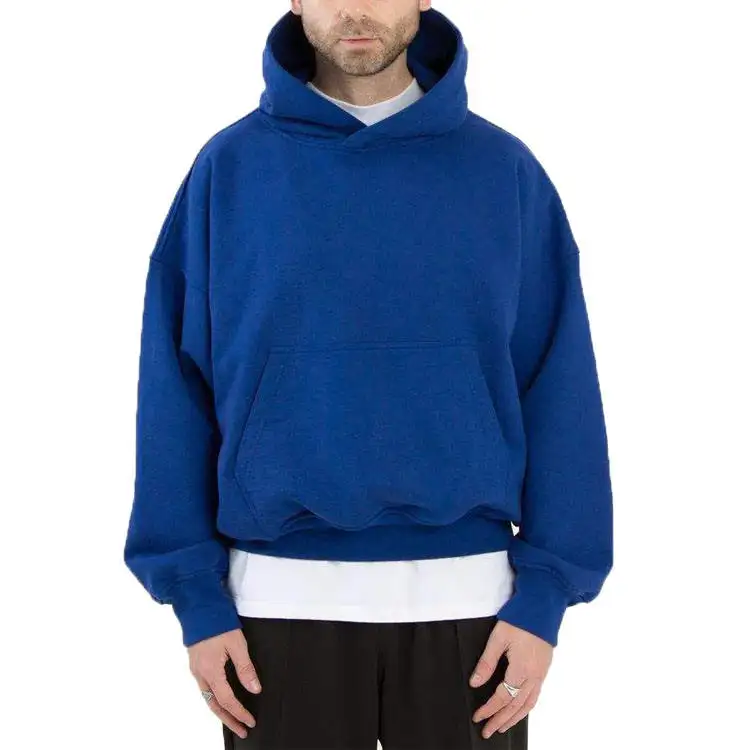 Grosir Hoodie pakaian olahraga pemuda 500G katun murni warna Solid gaya malas dengan teknik rajutan sulaman hoodie