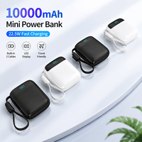 Mini batterie Li-polymère 10000 mAh, Power Bank haute puissance 22,5 W, charge rapide, deux câbles intégrés, chargeur portable, écran LED