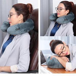 وسادة سفر محمولة قابلة للنفخ على شكل حرف U لقطارات السكك الحديدية فائقة السرعة والطائرات، متوفرة للمساعدة على النوم في مقاعد القطار الصلبة للرحلات الطويلة - Product Image 1