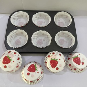 100 unids/caja de tazas para hornear con patrón de fresa, revestimientos de papel grandes a prueba de grasa para pastel de terciopelo de nieve, magdalenas, magdalenas - Product Image 4
