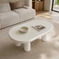 Ensemble de table basse de salon moderne en bois blanc style crème, table centrale ovale de 120 cm et table d'appoint cylindrique de 40 cm