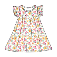Robe florale en soie de lait à manches volantées pour filles Yiying – Collection boutique pour enfants, super douce, imprimé floral, vêtements d'été pour enfants