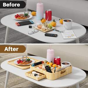 Plateau porte-gobelet multifonctionnel moderne en bois pour canapé, amovible, table d'accoudoir pour canapé, caddy poli pour les fêtes - Product Image 3