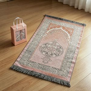 Chenille flame pattern <b>mat</b>, with <b>prayer</b> beads handbag and box, Islamic gift set - washable, suitable for home use - Product Image 1