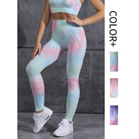 Leggings de yoga sans couture tie-dye taille haute pour femme, effet push-up, avec imprimé dégradé coloré