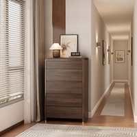 Commode moderne à 5 tiroirs en bois avec poignées métalliques, grande capacité, meuble de rangement pour chambre et salon