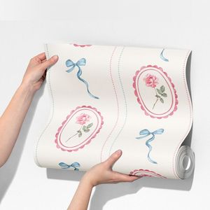 Papel Tapiz Autoadhesivo Impermeable con Diseño Floral Moderno y Lazo Rosa, Decoración de Pared Removible para Habitación de Niñas, Dormitorio Infantil, Sala de Estar - Product Image 5