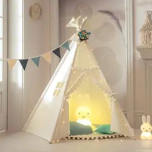 Tienda Tipi grande de lona con ventana de encaje para niños, tienda de juegos India Tipi