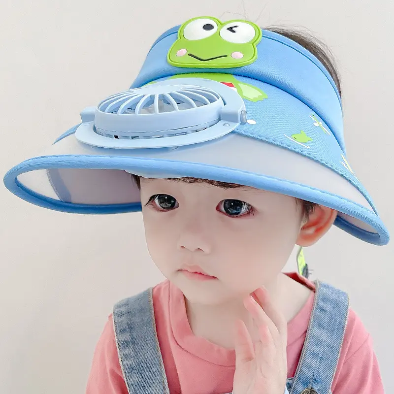 חדש עיצוב ילדים של קיץ מגן שמש כובע גדול אפס מקום עם מאוורר בני ובנות חיצוני חוף יפה קריקטורה כובע סיטונאי