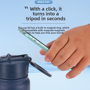 Thermos isotherme personnalisé avec couvercle magnétique, support de téléphone portable, en acier inoxydable 304, <span class=keywords><strong>pot</strong></span> spatial, portable pour l'extérieur et les voyages - Product Image 2
