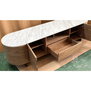 Nuevo Mueble para TV con Base Ovalada y Cajones, con Cubierta de Mármol Blanco y Estructura de Madera Marrón, para Sala de Estar, Estilo Vintage - Product Image 6