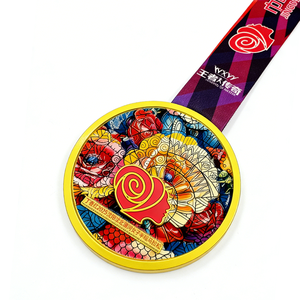 Medalla Personalizada para Mujer <span class=keywords><strong>de</strong></span> Medio Maratón, Silueta <span class=keywords><strong>de</strong></span> Rosa, Esmalte Floral Colorido, Metal Pulido, Logotipo Personalizado - Product Image 1