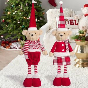 Oso de Peluche Telescópico Festivo de Navidad para Pareja - Oso Retráctil de Pie con Atuendos Navideños de Cuadros Fair Isle, de Poliéster Nórdico, Hecho en China - Product Image 2