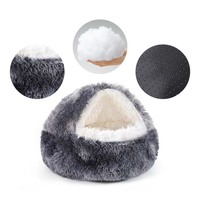 Vente en gros usine Meow Pet Lit orthopédique de luxe pour chien et chat, tailles S à XL, avec capuche, confortable et douillet, lavable, pour l'hiver, en fausse fourrure unie et rembourrage en coton