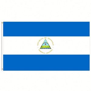 Bandera de Nicaragua de 3x5 pies de poliéster con dos ojales de latón, de una sola capa, para colgar en la pared, decoración para interiores y exteriores. - Product Image 1