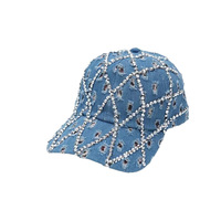 Casquette de baseball vintage en jean PVC vieilli et délavé, ornée de perles, avec logo personnalisé, casquette à visière incurvée, chapeau de soleil vieilli, casquette à 6 panneaux, vente chaude