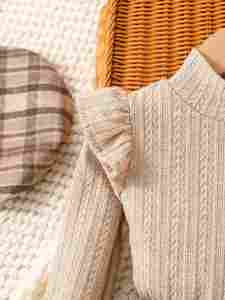 Conjunto de <span class=keywords><strong>2</strong></span> Piezas de Moda Casual para Niñas, Ropa Infantil con Mangas Largas, Cuello de Encaje, Falda Plisada a Cuadros, Boina y Cinturón - Product Image 6