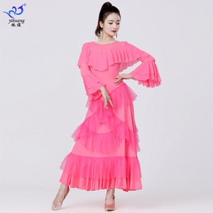 Vestido de <span class=keywords><strong>Baile</strong></span> de Salón, <span class=keywords><strong>Ropa</strong></span> de Actuación, Mangas Acampanadas, Vestidos con Gran Vuelo, Vestidos de Competición de <span class=keywords><strong>Baile</strong></span> Latino y Vals para Mujer - Product Image 1