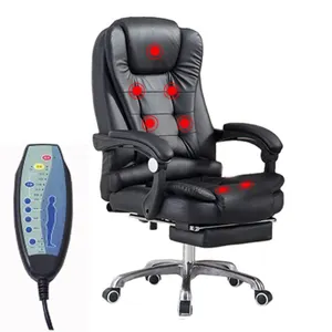 Kursi kantor kulit PU punggung tinggi, dudukan ergonomis pijat eksekutif nyaman dengan sandaran kaki