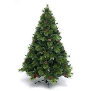 Adornos navideños de lujo de 210cm, árbol artificial, aguja de pino, árbol de Navidad con cono de pino grande decorado