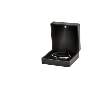 Boîte à bijoux de luxe avec éclairage LED, boîte de rangement noire à couvercle rabattable pour bracelets avec insert en velours pour offrir en cadeau - Product Image 1