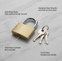 Cadenas en laiton massif de 40 mm, type fin, avec clé, pour échantillon de sécurité