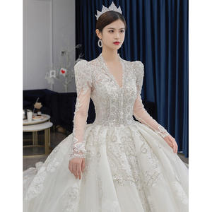 Nuevo Vestido de Novia de Manga Larga <span class=keywords><strong>2022</strong></span>, Vestido de Princesa con Lentejuelas de Lujo, Cuello en V, Estilo Árabe, Brillante, Talla 4XL - Product Image 3