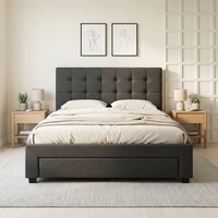 Modernes Wohnzimmer Weiches Bett mit Leinenbezug 150x200 Stoff Metallrahmen Stauraum Neues Bett