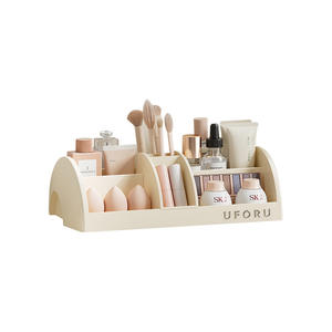 Organisateur de cosmétiques Uforu en plastique blanc crème, boîte de rangement 4 en 1 pour maquillage, produits de soin de la peau, pour coiffeuse et bureau - Product Image 1
