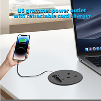 Prise de bureau œillet trou de 3 pouces avec 1 prise UK intégré rétractable type-c câble chargeur rond meubles prise USB