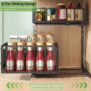 Organisateur de rangement coulissant compact en métal à double tiroir en forme de L, sans logo, réglable, à 2 niveaux, pour <span class=keywords><strong>sous</strong></span> l'évier, en acier - Product Image 5