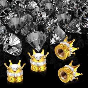Crown Bling Handmade Crystal Rhinestone Aluminum Alloy <b>Tire</b> <b>Valve</b> Stem <b>Caps</b> Universal Attractive Accessories for <b>Car</b> Gold White - Product Image 3