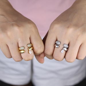 Anelli da Donna Impilabili Placcati Oro con Fascia Aperta Regolabile e Zirconia Cubica a Goccia 5A, Set da <span class=keywords><strong>2</strong></span> Pezzi - Product Image 6