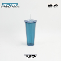 Gobelets isothermes en plastique acrylique à double paroi de 32 oz (1000 ml) avec couvercles et pailles, couleur personnalisable, OEM/ODM disponible