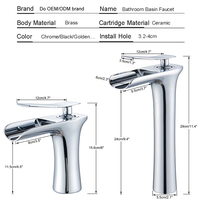 Robinet de salle de bain cascade certifié CE, mitigeur de lavabo à poignée unique, finition laiton antique, pour projets de distribution