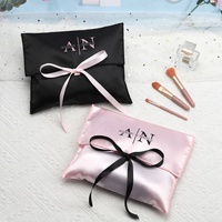 Pochette enveloppe en satin de soie noir et rose avec logo personnalisé imprimé, sac de luxe pour perruques, extensions de cheveux, sous-vêtements et protection anti-poussière