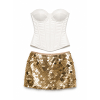 Anjie Benutzerdefiniertes Logo OEM ODM Private Label Maßgeschneidertes OEKO-TEX BSCI Satin-Korsett Gold-Pailletten Mini-Rock-Set Damen Hersteller