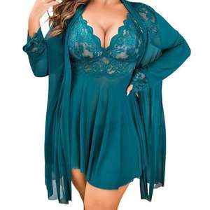 Nouvelle Arrivée 2026 – Ensemble de Lingerie Grande Taille en Dentelle Col V pour Femme, <span class=keywords><strong>Robe</strong></span> Babydoll Ultra Extensible, Peignoir Transparent Séduisant, Vêtement de Nuit pour Femme - Product Image 1