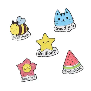 Cute cartoon cat star bee watermelon funny word enamel pins kids hat bag cloth DIY inspirational brooch