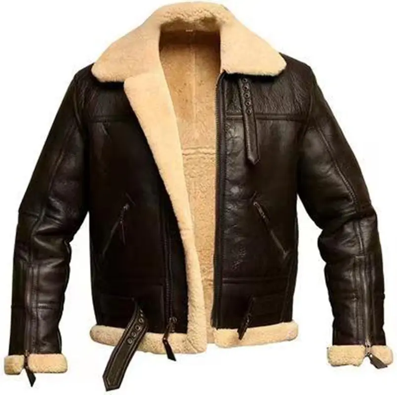 New Arrival Warm Thick Shearling Bomber Jacket Plus Size Mens Leather Faux Men Fur Coat Jacket