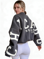 Sweat-shirt personnalisé pour femme à col montant, col à nœud, en molleton de coton épais, coupe oversize
