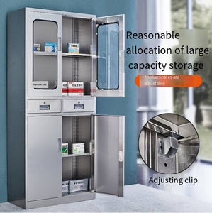 Armoire médicale en acier inoxydable tendance à 2 portes vitrées pour clinique, hôpital, pharmacie, laboratoire avec étagères réglables et serrures sécurisées - Product Image 4