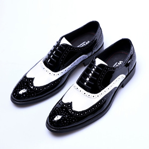 Nouvelles chaussures pour hommes en cuir de vachette noir et blanc à bout pointu et ouvert - Chaussures habillées à lanières pour hommes, style affaires - Product Image 3