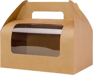 Cajas a dos aguas grandes con ventana, cajas de panadería de papel de calidad alimentaria para favores de fiesta de boda de cumpleaños