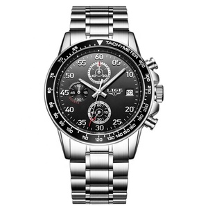 Montre sport à quartz pour homme avec cadran à chiffres arabes à trois aiguilles, bracelet en acier, résistante à l'eau 3BAR, chronographe 42 mm, montre-bracelet simple - Product Image 4