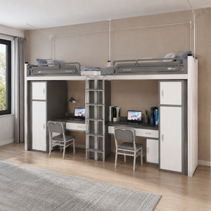 Bureau d'étudiant moderne avec lit supérieur et table inférieure, personnalisable pour usine, appartement, école, dortoir - Product Image 2